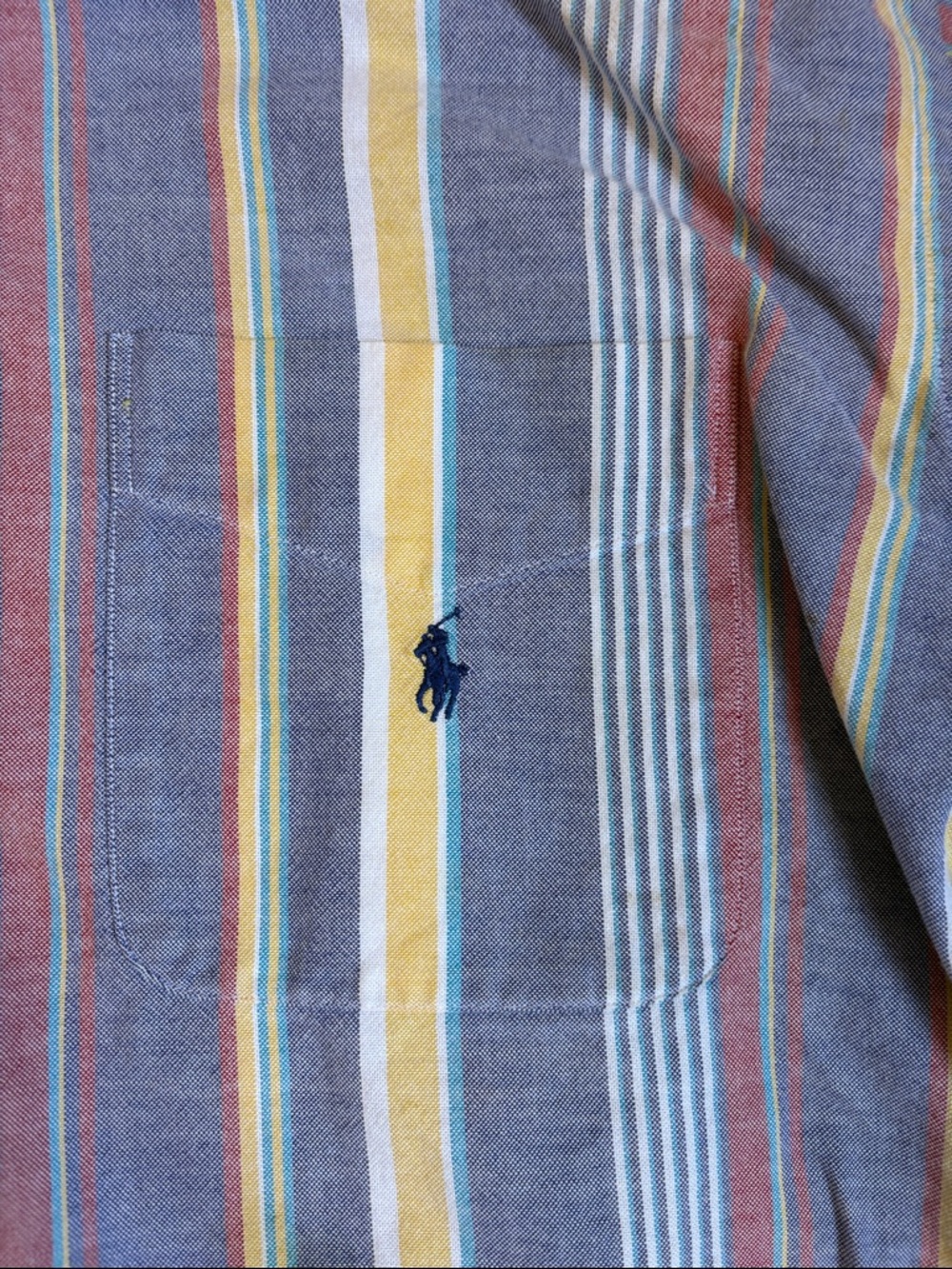 Ralph Lauren men’s vintage Blue, White, Yellow & Pink Striped Button-Down Shirt - Picture 2 of 4